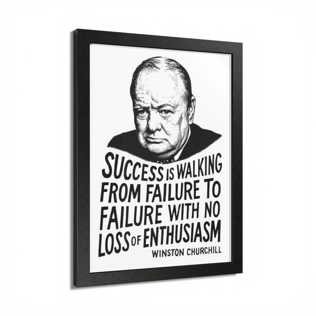 Winston Churchill "Success" Wooden Framed Poster A3 (29.7 x 42cm)
