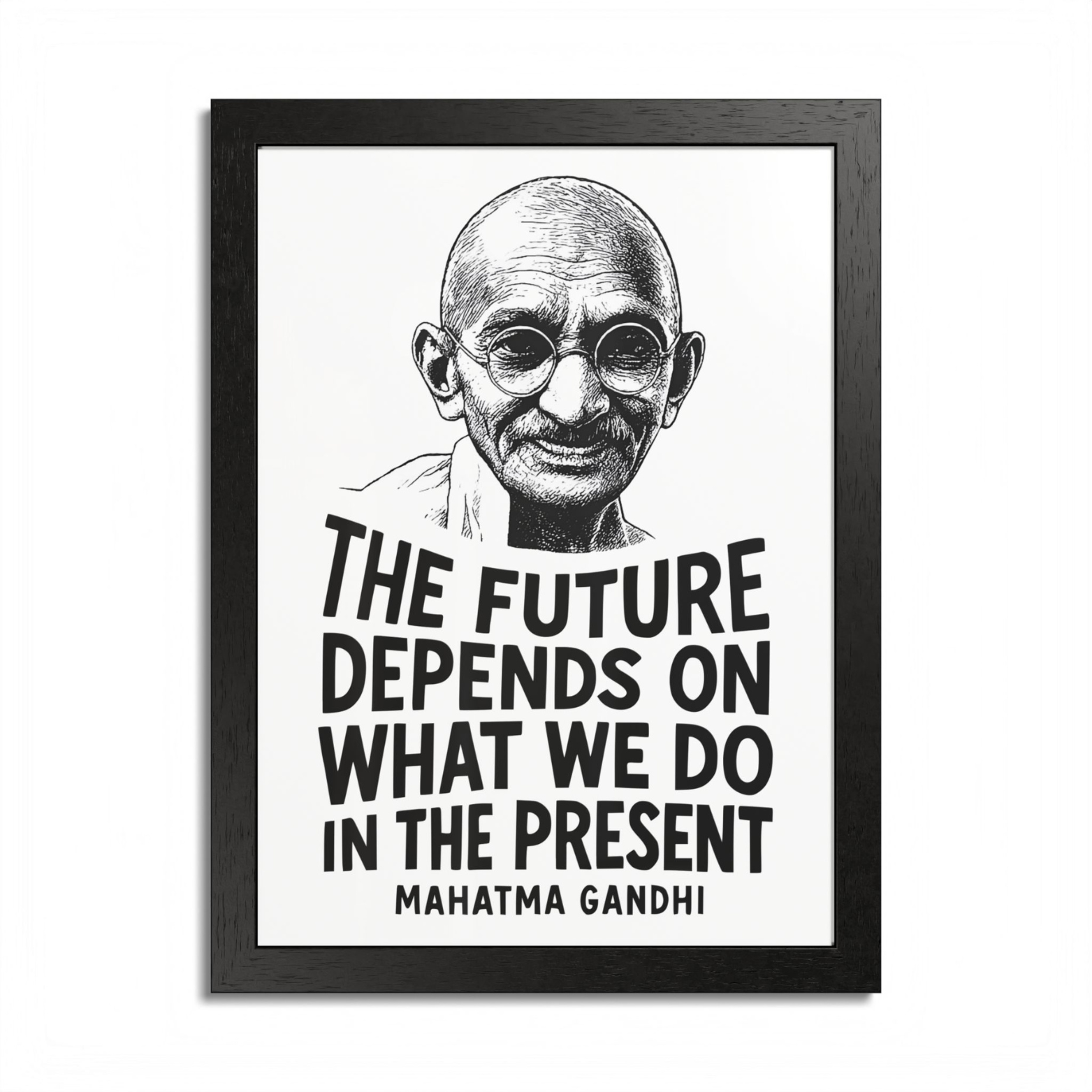 Mahatma Gandhi "The Future Depends" Wooden Framed Poster A3 (29.7 x 42cm)