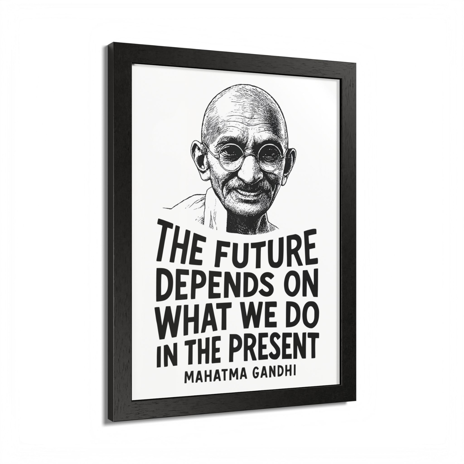 Mahatma Gandhi "The Future Depends" Wooden Framed Poster A3 (29.7 x 42cm)