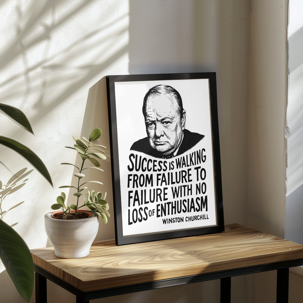 Winston Churchill "Success" Wooden Framed Poster A3 (29.7 x 42cm)
